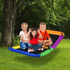 Nest Swing Set Square Kids Swings w/ Adjustable Hanging Ropes Outdoor Tree Swing