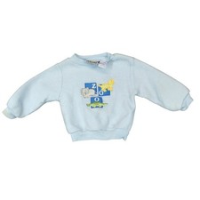 Tad Little Baby Boy Zoo Fleece Pullover Size 0-6M Blue Animal Print Cuff Stain