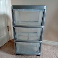 3 Tier Storage Unit Medium Drawers Chest Tower Plastic Multi-use Home Wheeled