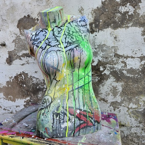 Graffiti statue bust - statue, recycled