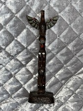 TRADITIONAL TOTEM POLE HAND CARVED wood AND PAINTED 20 CM BOMA CANADA SOUVENIR