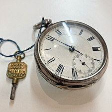 ANTIQUE SOLID PARAGON SILVER SWISS GENTS POCKET WATCH C.1890 – WORKING, WITH KEY