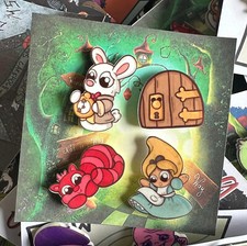 Alice In Wonderland Pin Badges Set, Pin Collector,, Cheshire Cat, Goth Girl Gift
