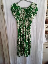 Women's Green Hawaiian Print Fake Botton Front Shortsleeved Summer Dress Size 8