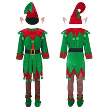 Kids Unisex Christmas Elf Costume Full Set Xmas Elves Santa Fancy Dress Outfits