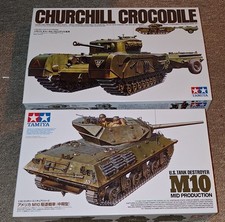 WW2 TAMIYA 1:35 CHURCHILL CROCODILE (35100) + U.S. TANK DESTROYER M10 (35350)