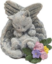 Cat Kitten Pet Memorial Grave Ornament Statue 8cm Angel Wings And Flowers