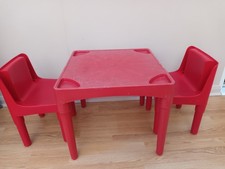 Vtg 80s Early Learning Centre Red Plastic Toddler's Table & 2 Chairs.