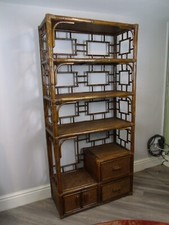 Large Mid Century Bamboo and Cane Etagere / Bookcase / Display Unit, 190 cm high