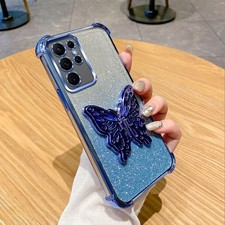 Clear Case For Various Phone Butterfly Holder ShockProof Cover Stand Women