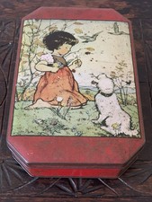 Rare Antique Metal Storage Box Vintage Large Tin Dandelion Clock Muriel Dawson