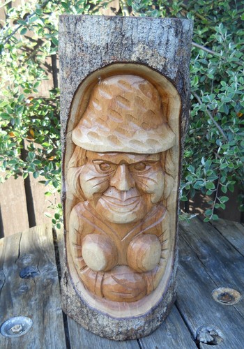 Carved wooden half tree log - carved,