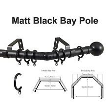 3 & 5 Side Matt Black 28mm Bay Window Curtain Pole Passing Brackets C Rings