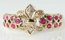 ENGLISH 9CT 9K GOLD RUBY & DIAMOND CROWN VINTAGE INS RING FREE RESIZE