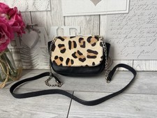 Topshop Black Real Leather Leopard Print Small Cross Body Bag Handbag