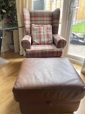 Accent Chair Wingback Armchair checked footstool rest wingback COLLECTION ONLY