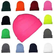 Beanie Hat Mens Ladies Womens Slouch Winter Woolly Ski Knitted Turn Up Neon Warm