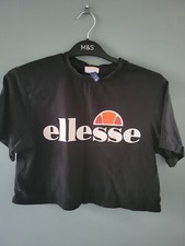Ellesse Size 8 Black Cropped T-shirt 90s Vintage *(723/36)