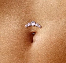 Implant Grade Titanium Threadless TOP DOWN Floating Crescent CRYSTAL Belly Bar