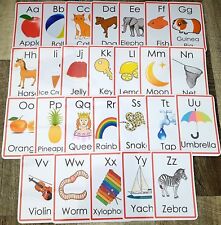 Large ALPHABET flash cards, letters, words & pic childminder/ teaching resource.