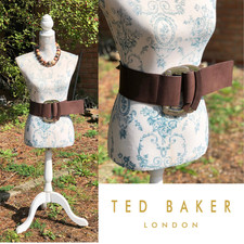 Ted Baker AVRILL Belt DARK BROWN Leather x2 Silver Rings 8.2cm Wide TB 2 | UK 10