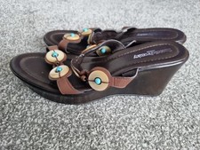 Russell And Bromley Leather Wedge Sandals Size 4 Brown Vgc