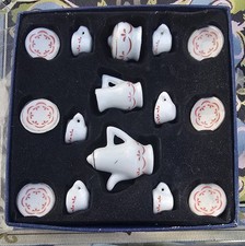 Dolls House Tea Set Porcelain White and Red 1:12 Scale Miniature