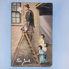Comic Postcard 1908 Scot Kilt Ladder Cleaning Windows Tam O Shanter Poor Jock
