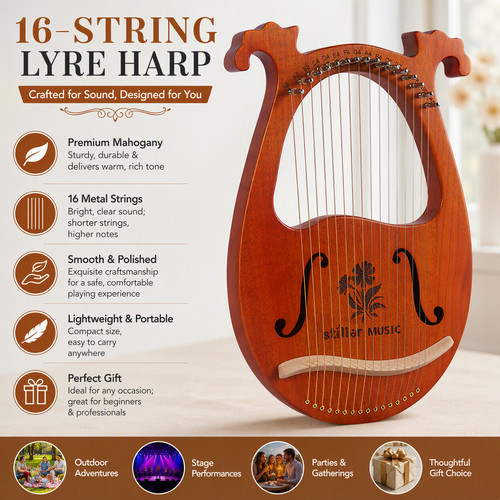 Lyre harp metal strings - 16,