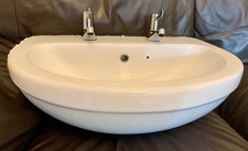 White bathroom porcelain ceramic hand wash basin 2 holes/taps