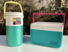 Vintage Coleman Mini Cool Ice Box 5205 4.7L Reversible Lid & 5590 2L Flask GREEN