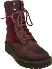 Moshulu Marta Tall Leather Ankle Boots Combat Boots in Cabernet Burgundy Size 4