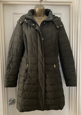 Womens Joules Heritage Green Padded Zip Up Coat With Detachable Hood Size UK 12