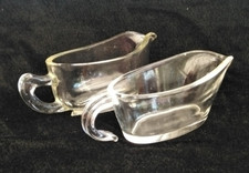 Pyrex small gravy/sauce boats/jugs x 2, clear glass, 1930s vintage, unmatched