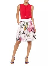 TED BAKER Citrus Bloom stripe floral print fit&flare skirt midi party 3 UK 12