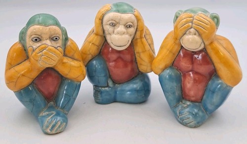 Three wise monkeys raku - wise, fired