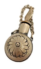 ANTIQUE PERFUME BOTTLE PENDANT OTTOMAN HAMMERED METAL ALLOY FLORAL HAND CRAFTED 