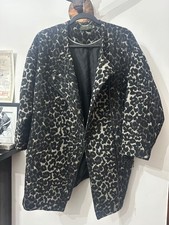 MINT VELVET Leopard Biker Style Cocoon Coat UK12 Greys and Black