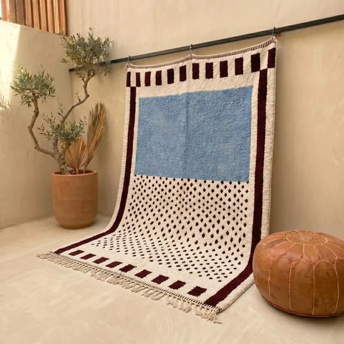 Handmade boujad wool rug - wool,
