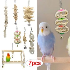 7PCS Parrot Toys Set Budgie Cockatiel Bird Cage Hanging Hammock Chewing Swing