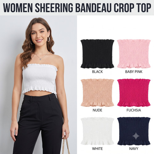Women sheering bandeau shirred - women,