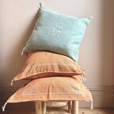 Mint Green Moroccan Cactus Silk Cushion Cover