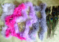 Bundle of Marabou Feather Trim plus Peacock and other Feathers
