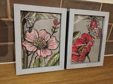 Pair Shabby Chic Framed Material Pictures. Lilac Colour. Vgc.