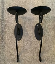 2 x Medieval Black Wall Hanging Candle Holders - Metal - Gothic 