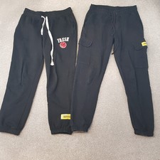 2 x Fresh Ego Kid Mens Tracksuit Bottoms Medium Black Cargo Fleece Joggers