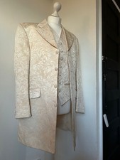 Mens cream & gold mens  Brocade Frock Coat Size 38r. Waist coat size small 