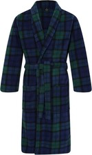 John Christian Men's Warm Fleece Dressing Gown - Blackwatch XL, Navy / Green 