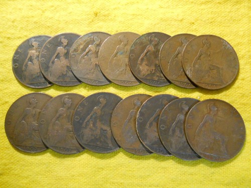 British old penny coins - 14,