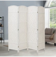 Folding Room Divider WeaveFiber+Wood Slat Privacy Screen White. collection only.